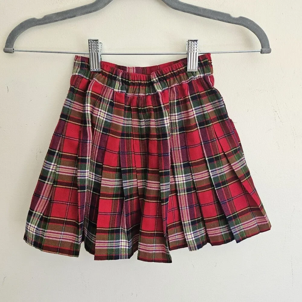 Vintage The Children's Place Plaid Pleated Skirt - Size 5/6 - Red Tartan